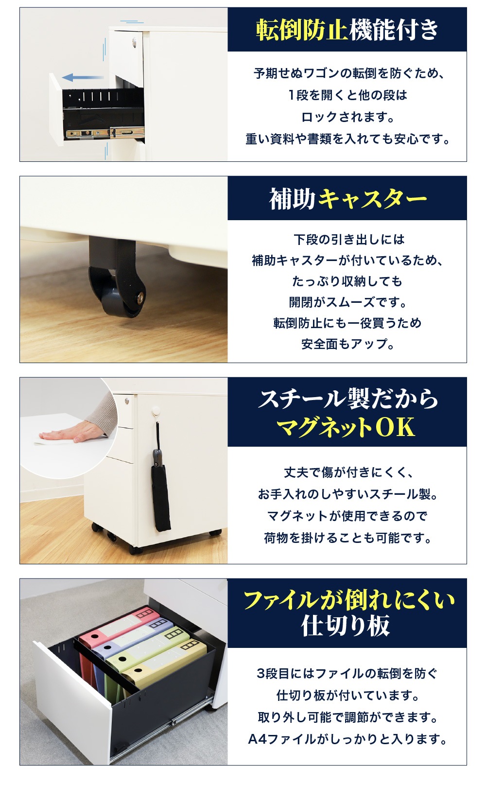 デスクワゴン 3段 ダイヤル錠 キャスター付き サイドワゴン WG-D（商品
