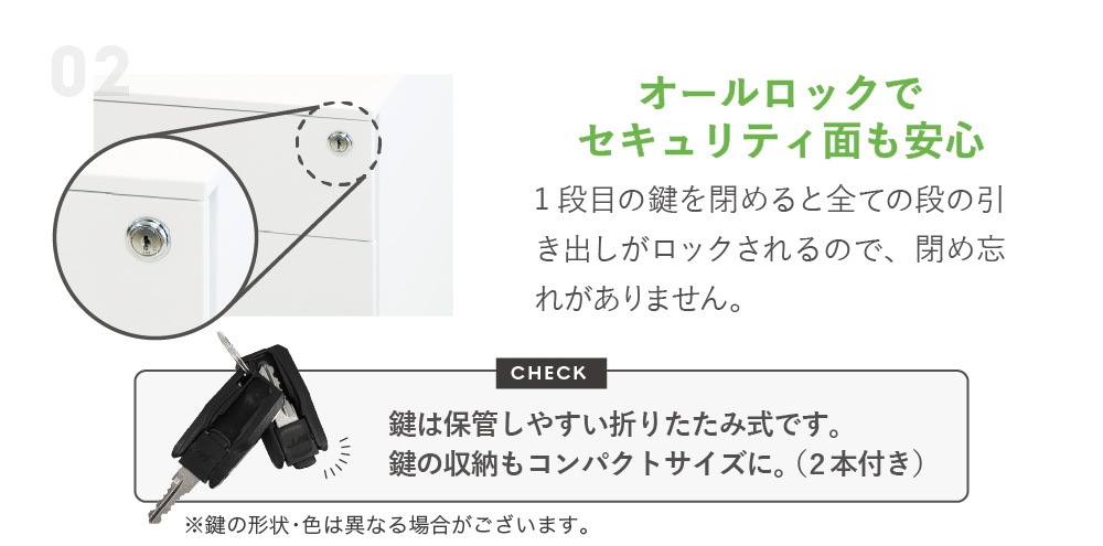 デスクワゴン スリム 3段 鍵付き キャスター付き WGS-S（商品番号：ESW