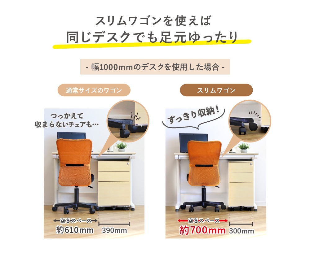 倉庫受取限定】 デスクワゴン スリム 3段 鍵付き 木目 WGS-SC-SO（商品