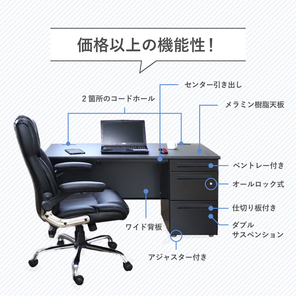 オフィスデスク ブラック 片袖机 幅1200×奥行700mm ワークデスク LKD