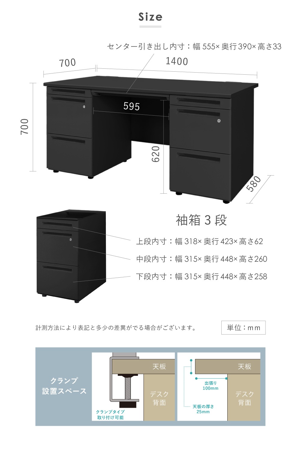 オフィスデスク ブラック 両袖机 幅1400×奥行700mm ワークデスク LRD