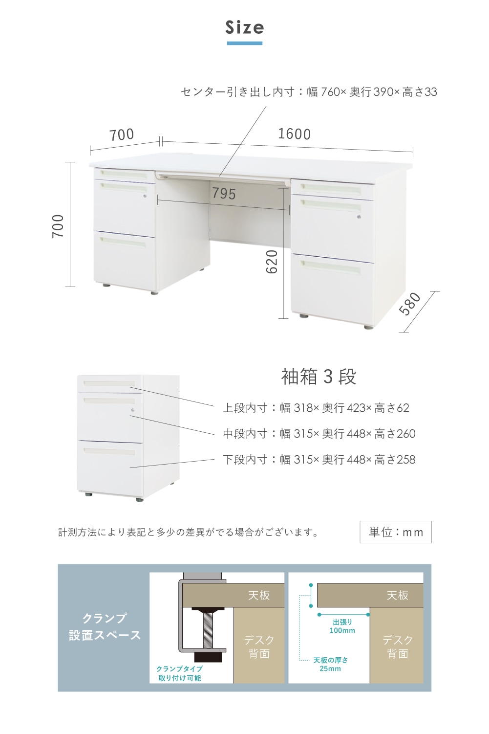 オフィスデスク 両袖机 幅1600×奥行700mm ワークデスク パソコンデスク