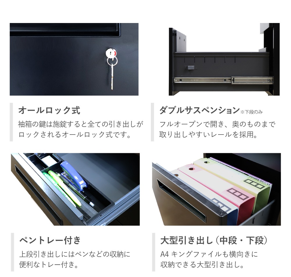 脇机 3段 幅400×奥行700mm デスクワゴン 鍵付き LD-WD3B（商品番号：ld