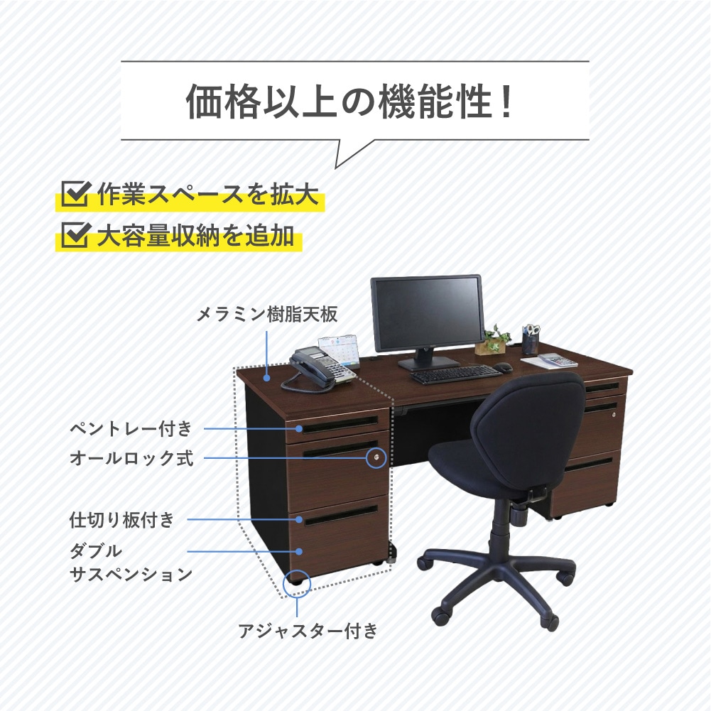 倉庫受取限定】 脇机 3段 幅400×奥行700mm ブラック×木目 デスクワゴン