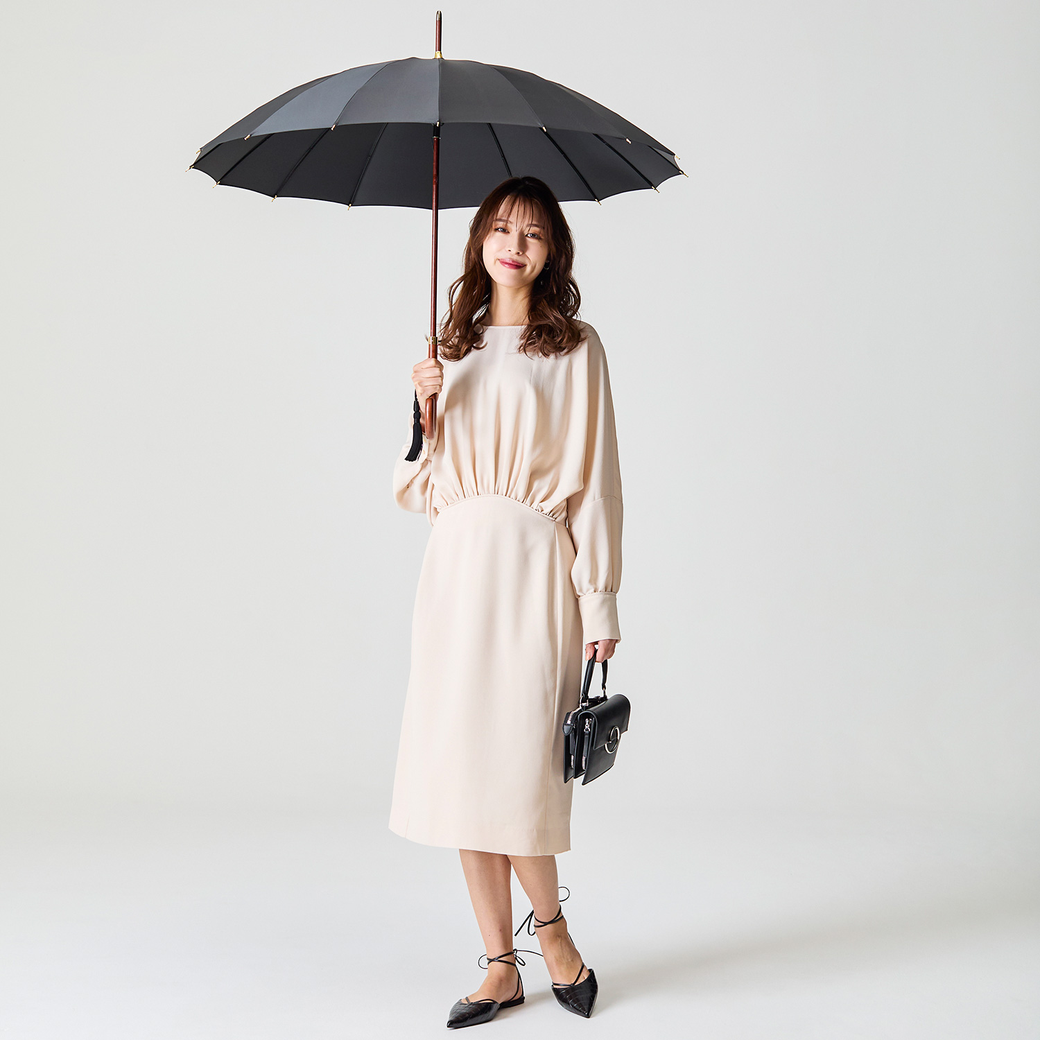 【レディース雨傘】トラッドクラシコ-レイブンブラック　イメージ