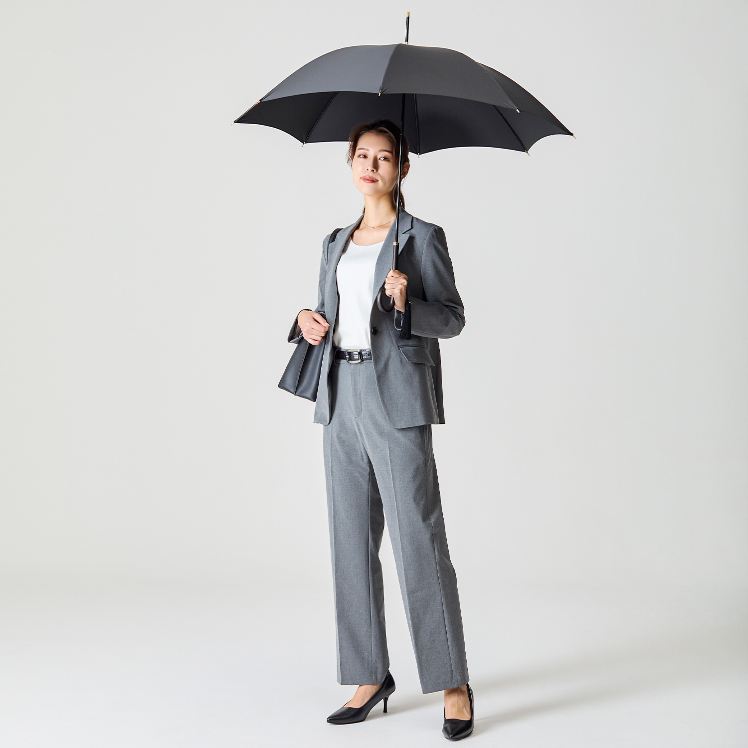 【レディース雨傘】トラッド-08-レイヴンブラック イメージ