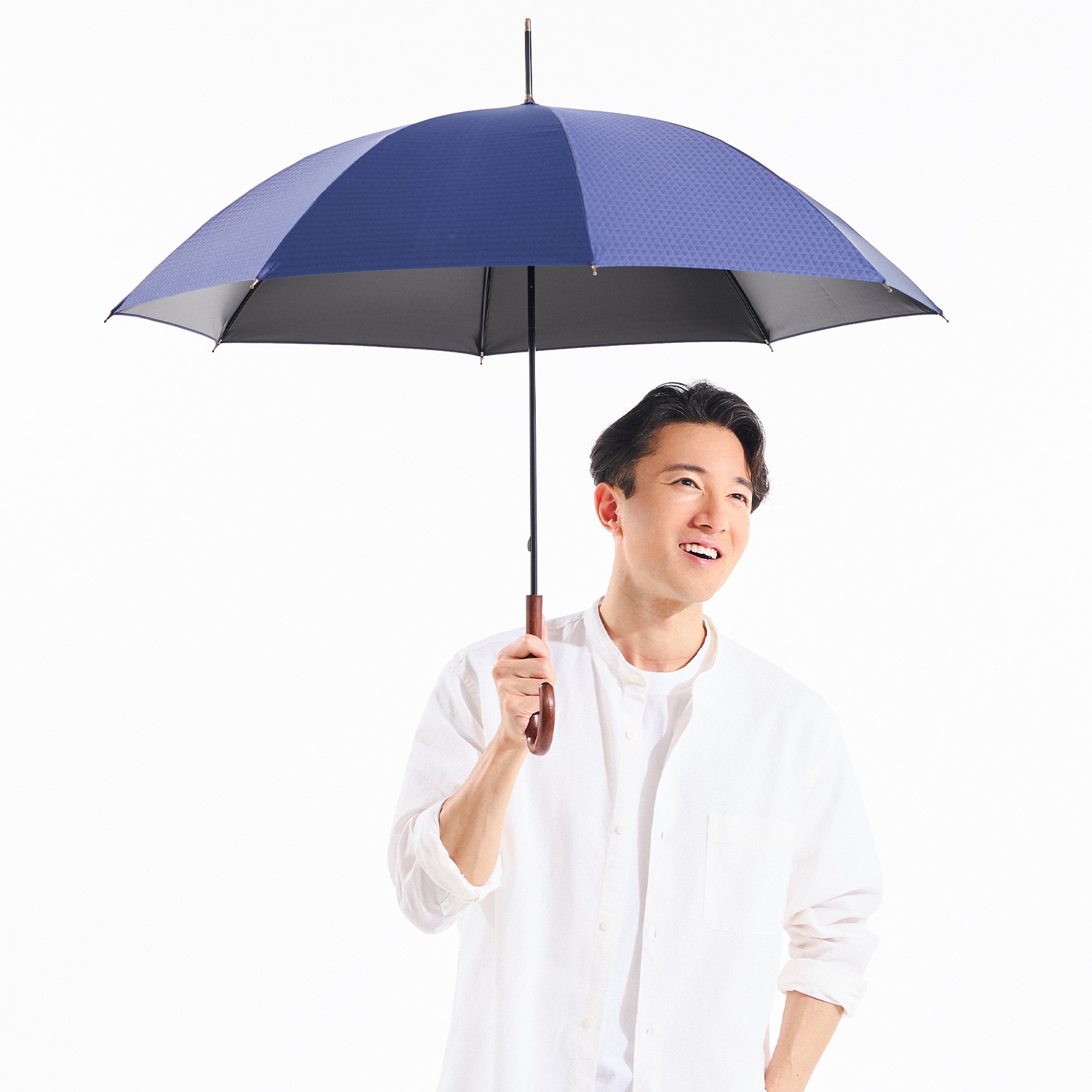 【ユニセックス晴雨兼用傘】一級遮光-キューブ-長-ネイビー イメージ