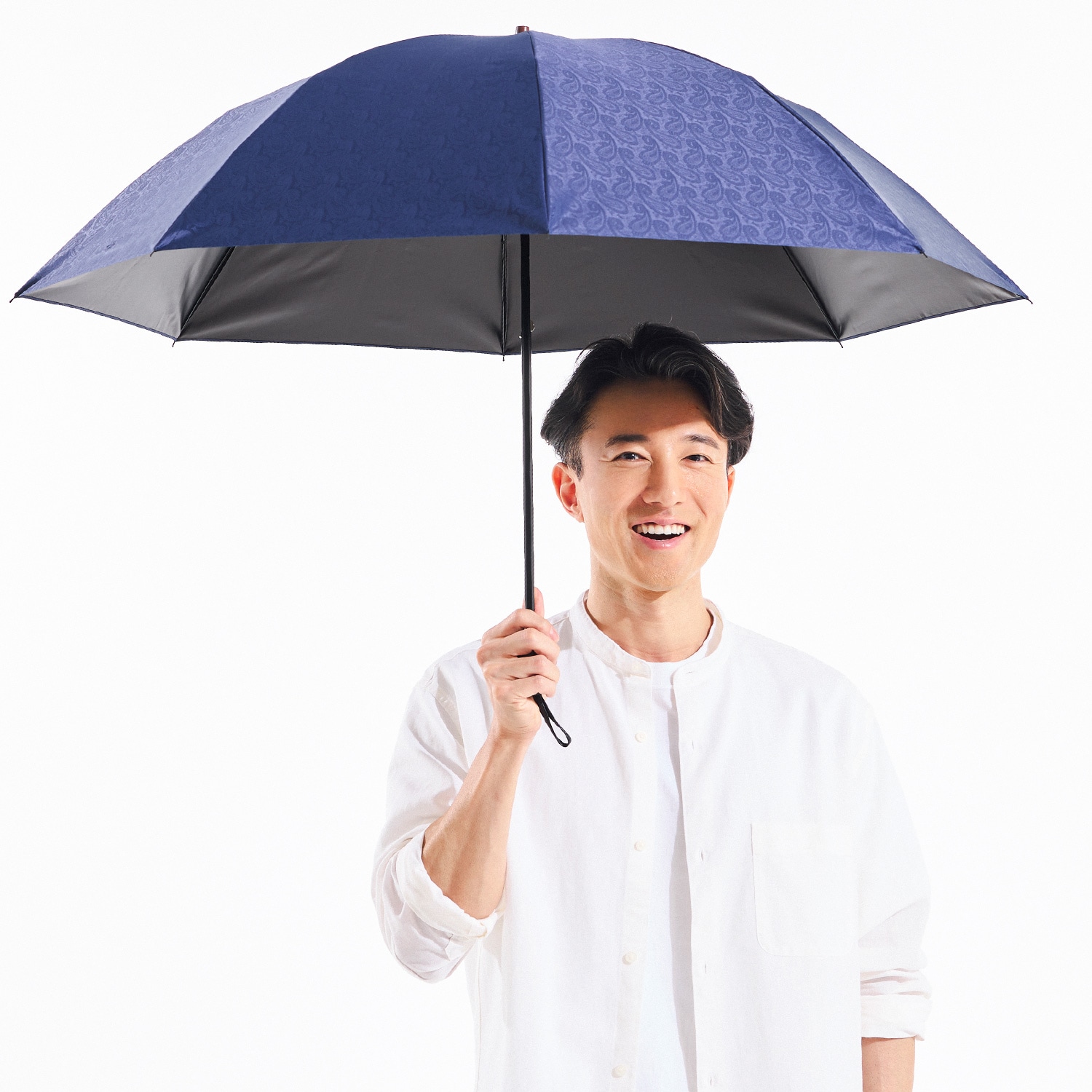 【メンズ晴雨兼用傘】一級遮光-ペイズリー-58cm折りたたみ-ネイビー イメージ