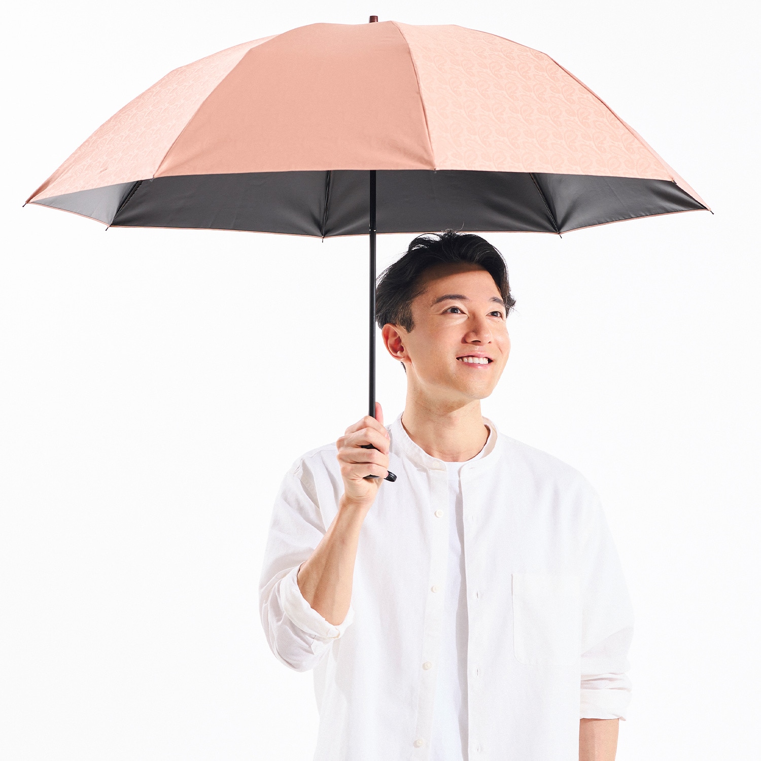 【メンズ晴雨兼用傘】一級遮光-ペイズリー-58cm折りたたみ-ライトブラウン イメージ