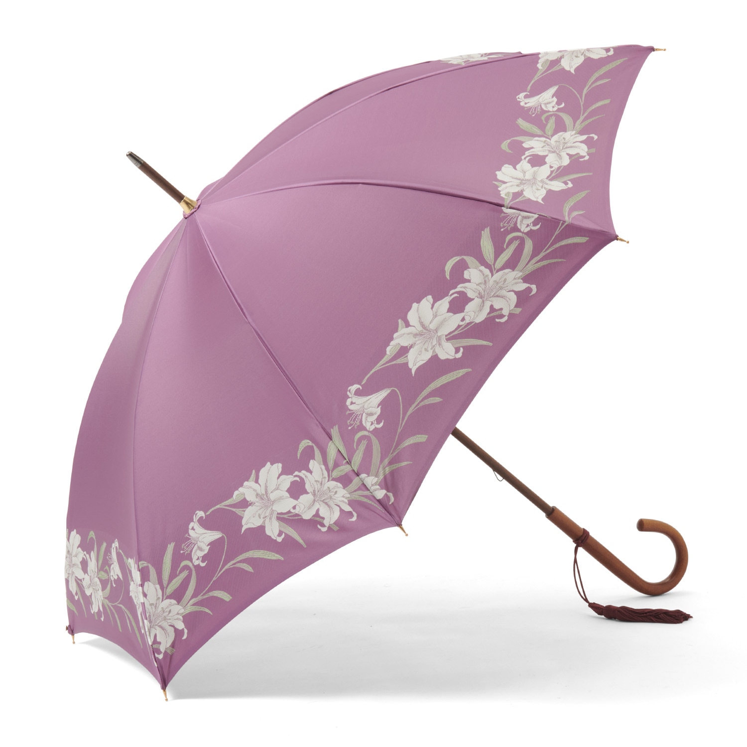 【新品未使用】前原光栄商店　洋傘　長傘　紫色 花柄 雨傘　16本骨　パープル リリウム｜トンボ洋傘前原光榮商店