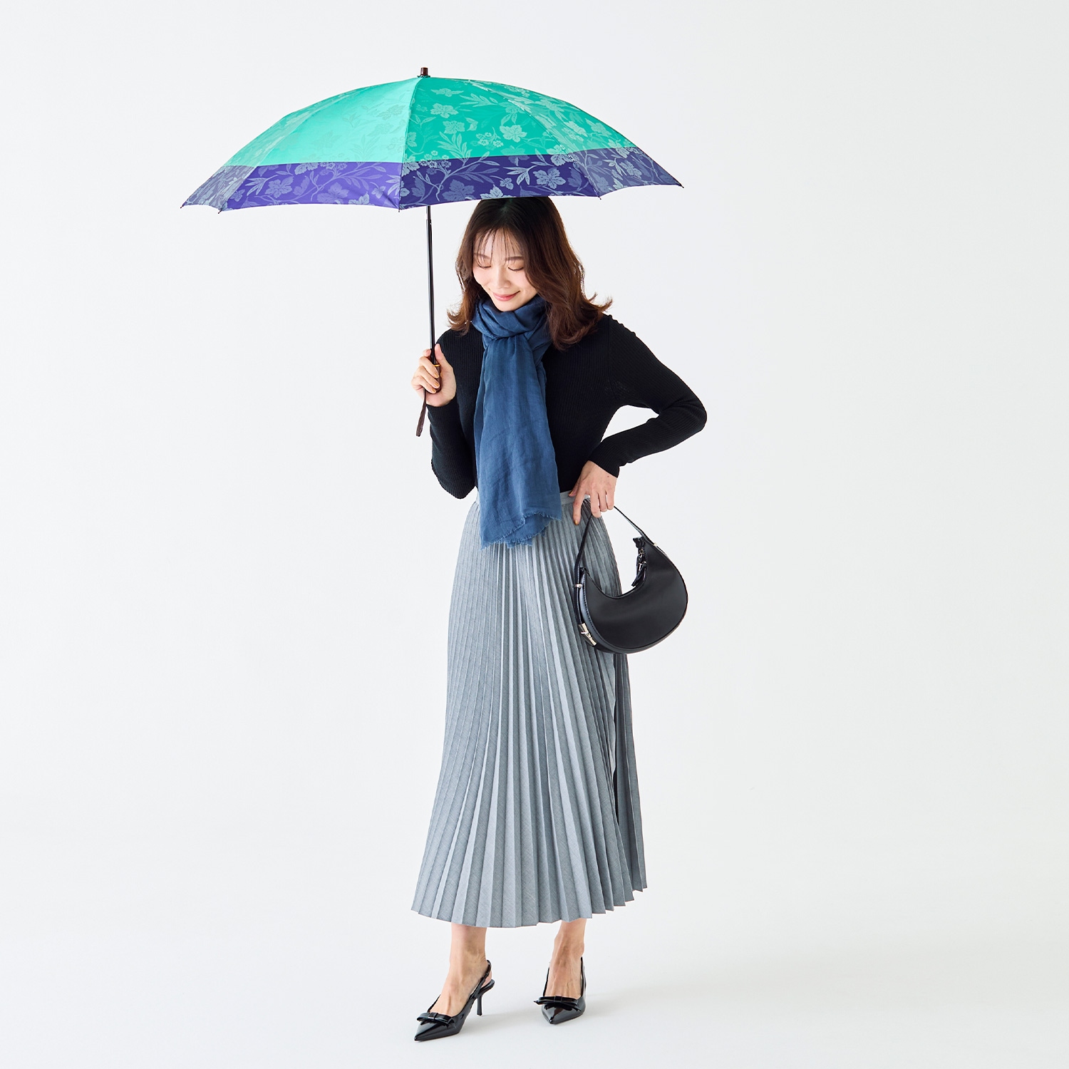 【レディース雨傘】フィオーレ-折りたたみ-ミントグリーン
