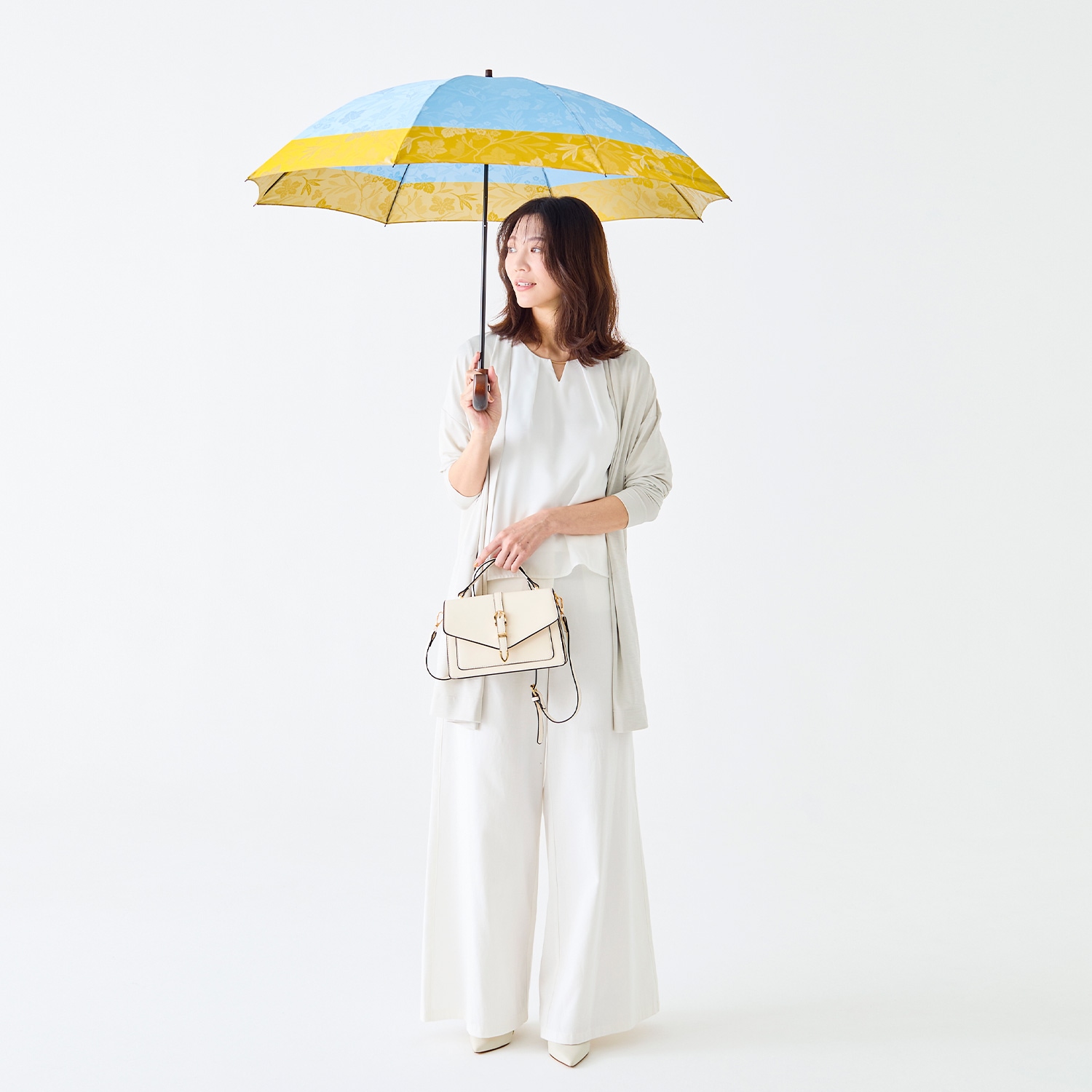 【レディース雨傘】フィオーレ-折りたたみ-ライトブルー