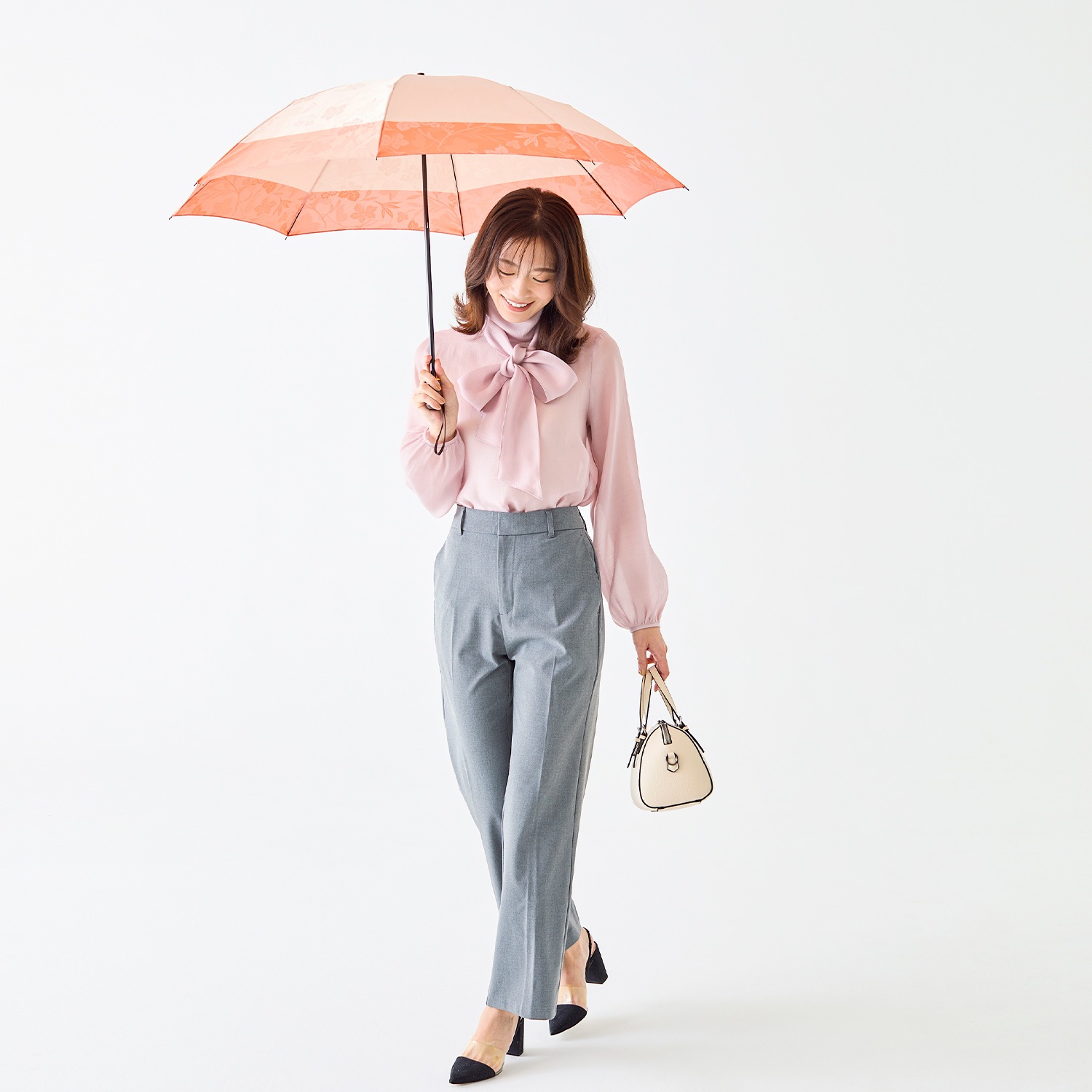 【レディース雨傘】フィオーレ-折りたたみ-ローズ
