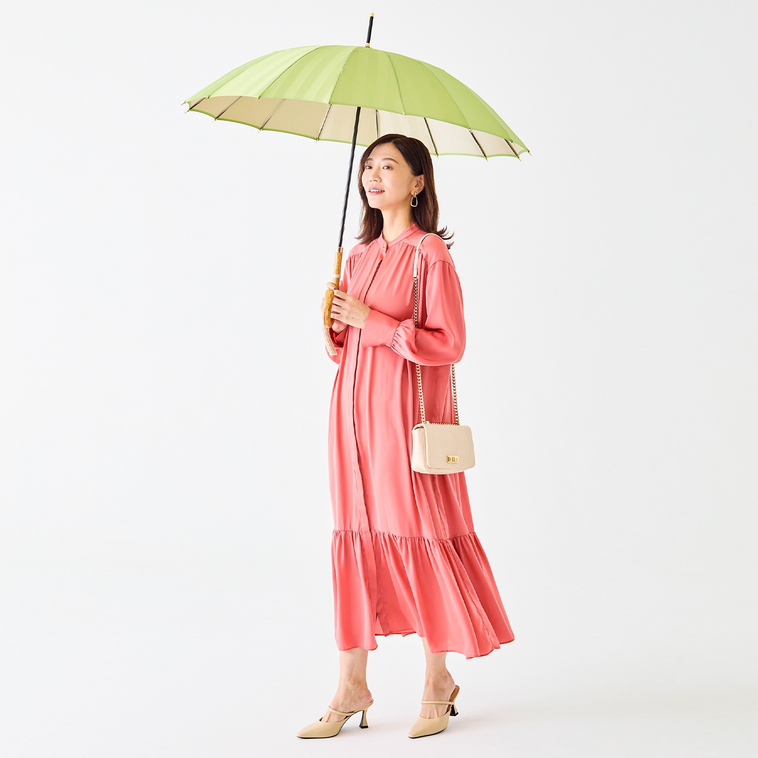 【レディース雨傘】エレ・シャドウ-アップルグリーン×パール
