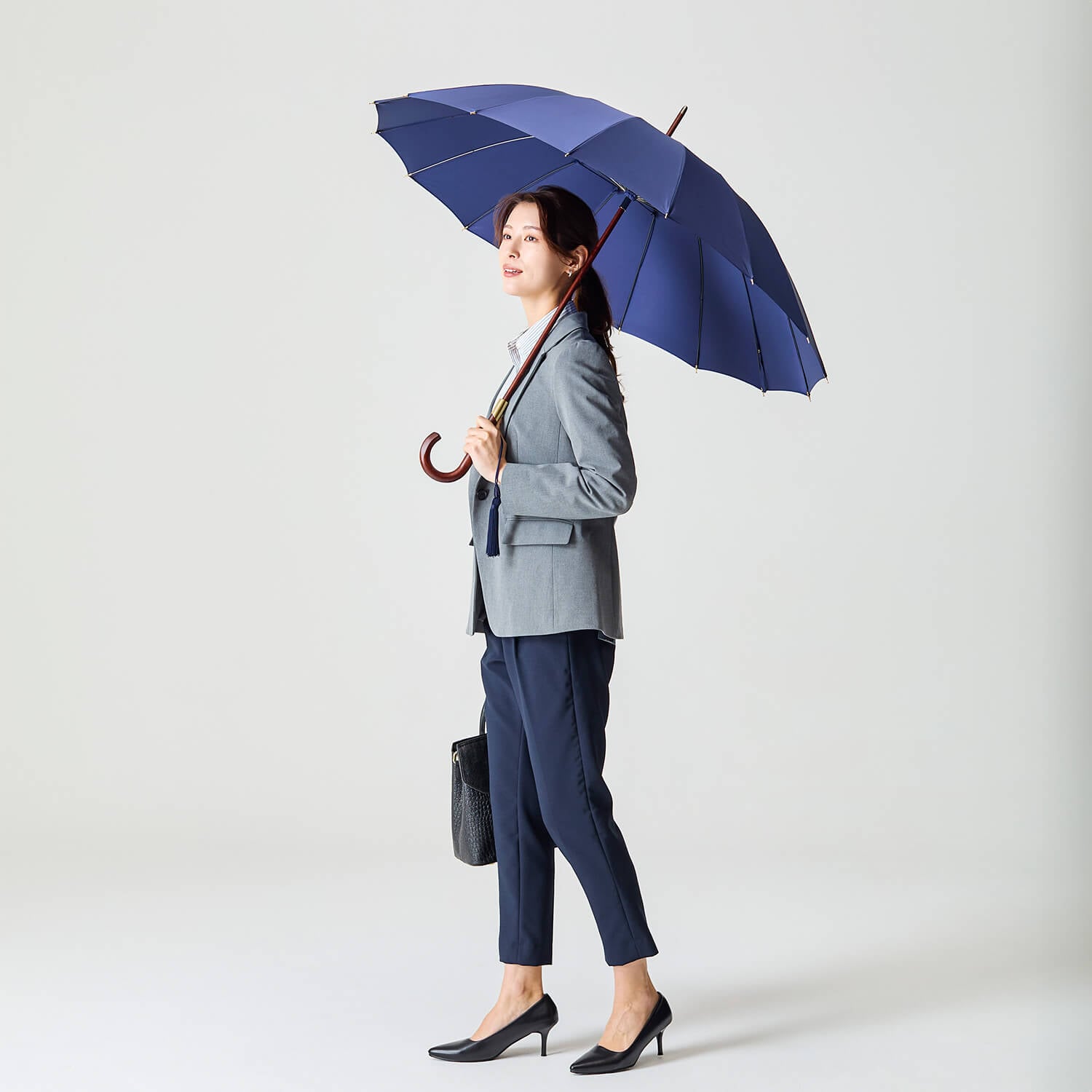 【レディース雨傘】トラッド-L-60カーボン-ミッドナイトブルー