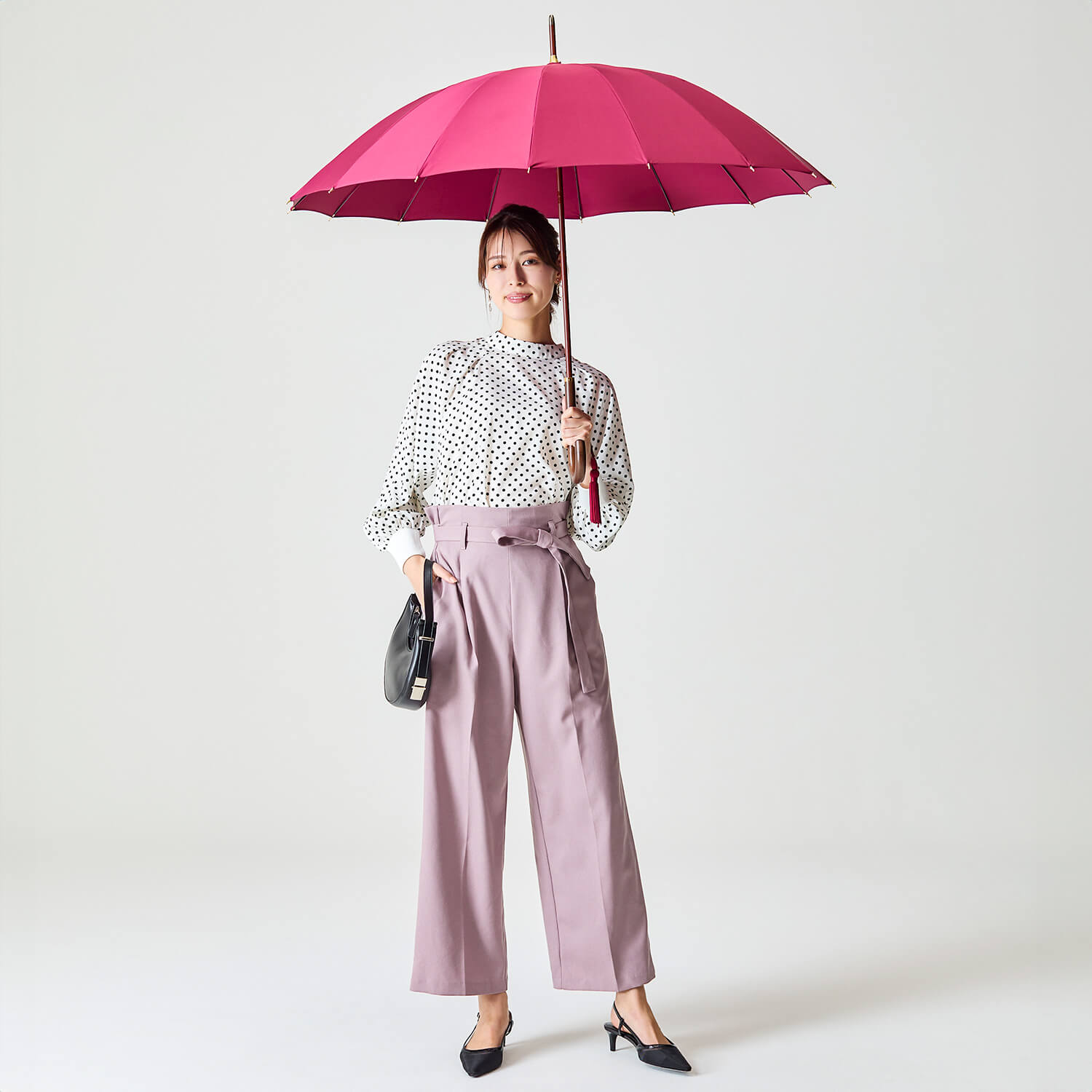 【レディース雨傘】トラッド-L-60カーボン-ワインレッド