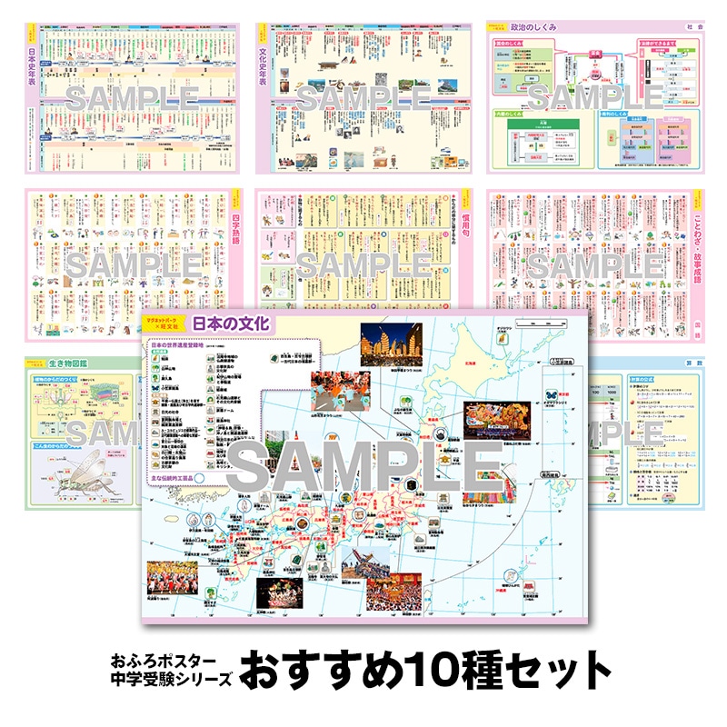 マグネットパーク 旺文社 知育マグネット おふろポスター 中学受験シリーズ おすすめ10種セット B4サイズ マグネットシート製 宅配便送料無料 旺文社コラボ マグネットパーク