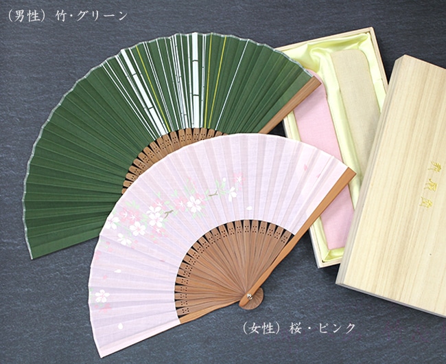 ☆ペアギフト【男女ぺあ扇子】fuwaぺあ 竹＆桜(ぺあ桐箱入り) | ぺあ