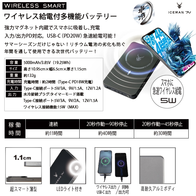 水冷ベスト アイスマン PRO-X3 セルマックス のバッテリー