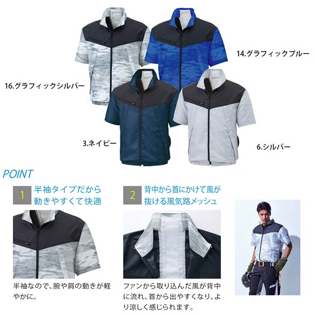 ユニフォーム ステーション「空調風神服 KU92160(サンエス)」半袖ブルゾン服単品