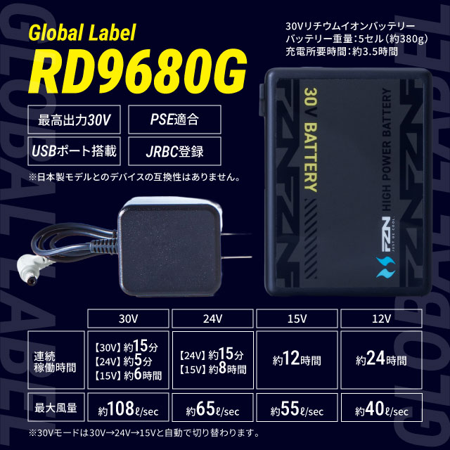 空調風神服 30Vバッテリーセット RD9680G
