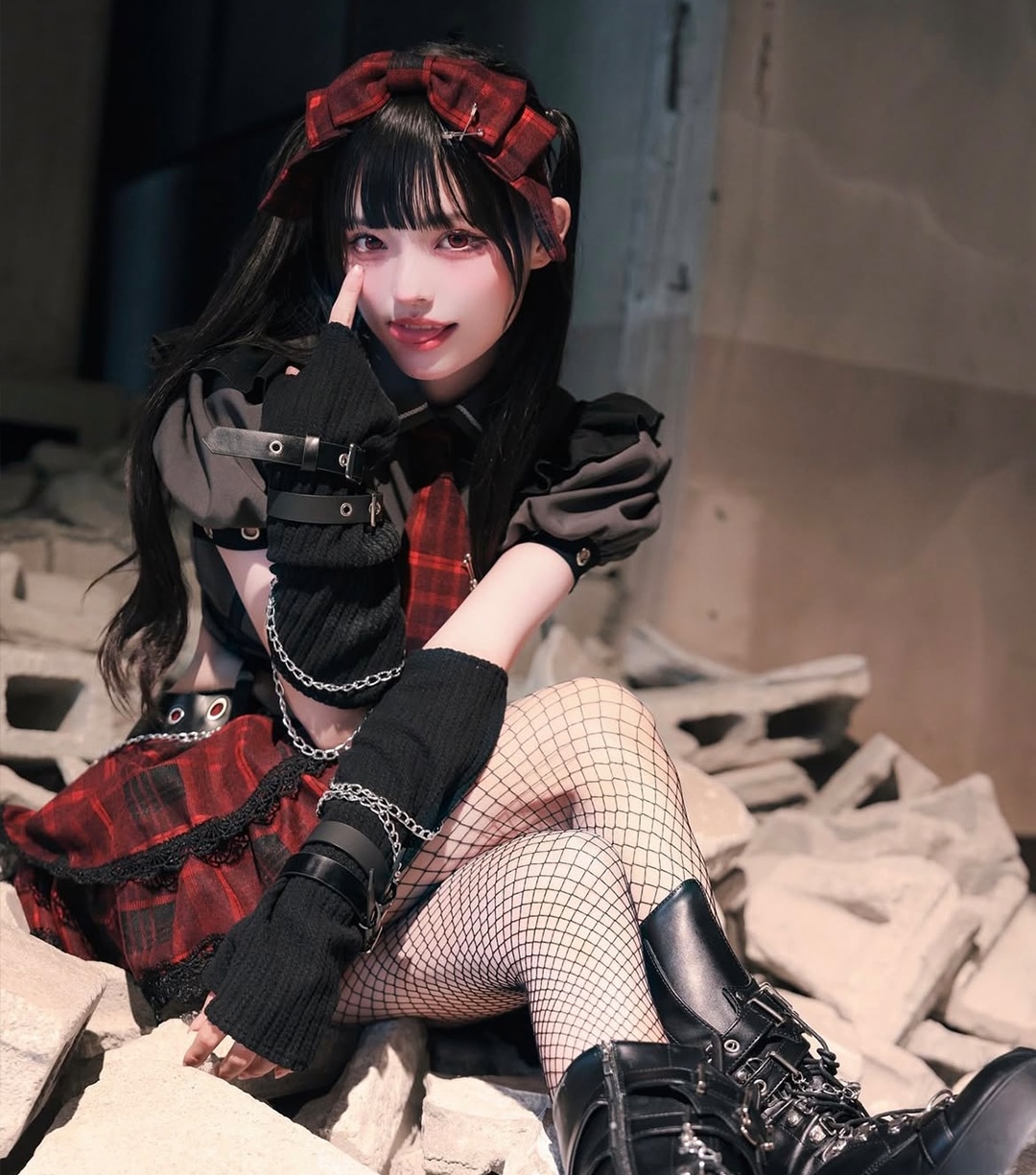 sugar チェックバニーセットアップ コスプレ6点セット Mサイズ ネイビー SALE!】【即日発送】【ハロウィン】 チェックバニーセットアップ