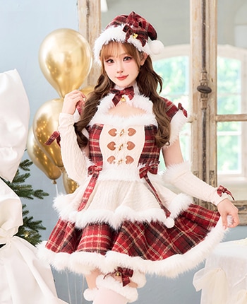 ミルキーニットダッフルチェックサンタ《クリスマスコスプレ7点セット》【Malymoon/マリームーン】【CS25056】