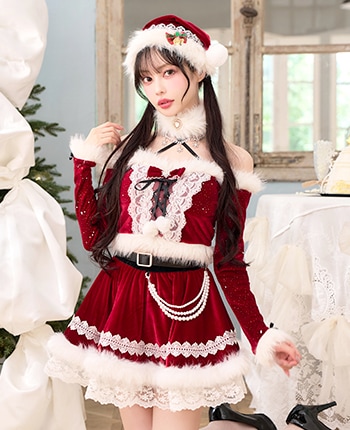 クリスタルスノークロスネックサンタ《クリスマスコスプレ10点セット》【Malymoon/マリームーン】【CS25066】