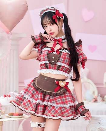 【中村里砂着用】チョコラブチェックメイド《バレンタインコスプレ12点セット》【Malymoon/マリームーン】【CS25157】
