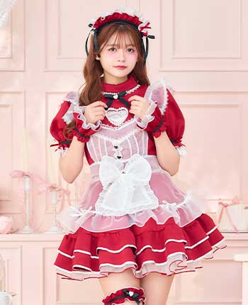 【景井ひな着用】バレンタインハートホワイトチュールメイド《バレンタインコスプレ9点セット》【Malymoon/マリームーン】【CS25158】