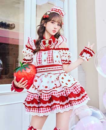 ストロベリーミルクギンガムメイド《オリジナルコスプレ8点セット》【Malymoon/マリームーン】【CS25212】