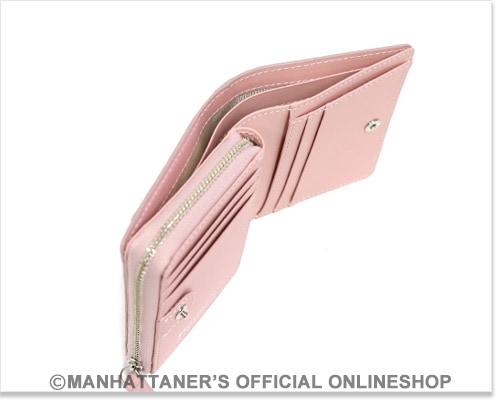 【新作】15400円　マンハッタナーズ  二つ折財布　マカロンピンク　猫顔　軽量