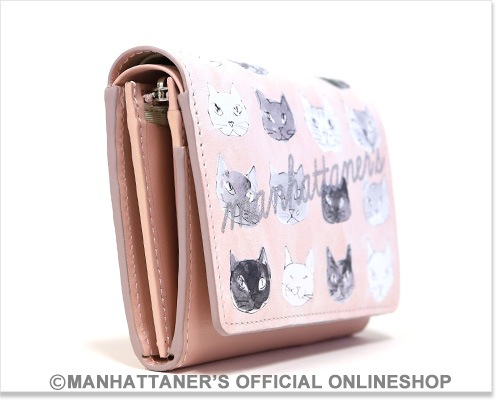 【新作】15400円　マンハッタナーズ  二つ折財布　マカロンピンク　猫顔　軽量