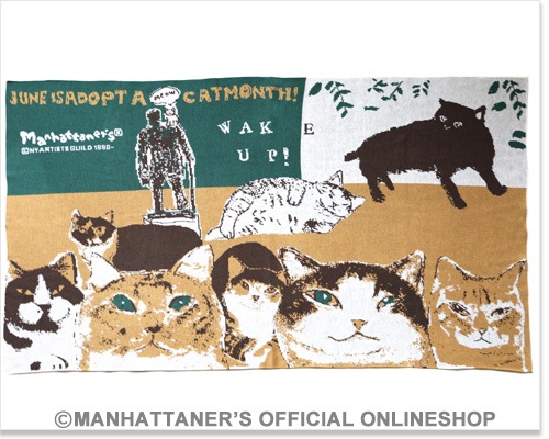マンハッタナーズ大判猫柄ウールショール・題名「NY絵暦１０月と１１月