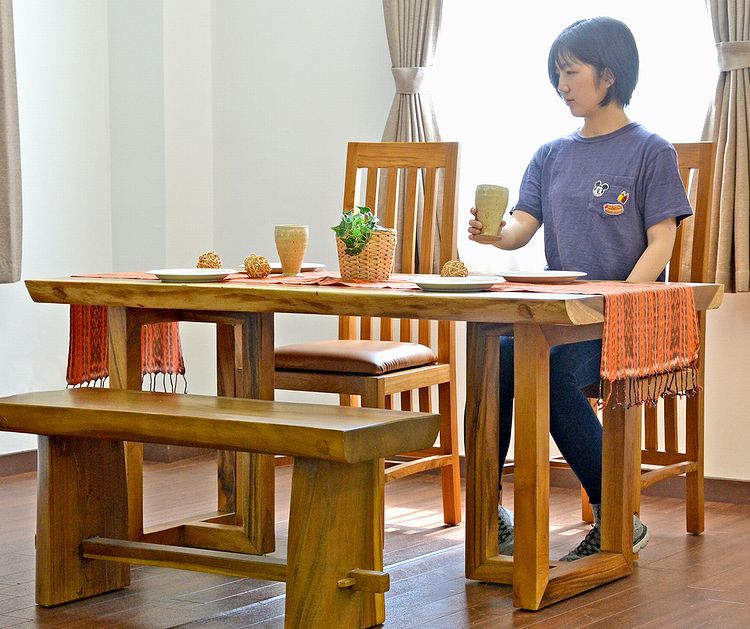 アジアン家具 モンキーポッド 無垢 １枚板 木製 ダイニングテーブル