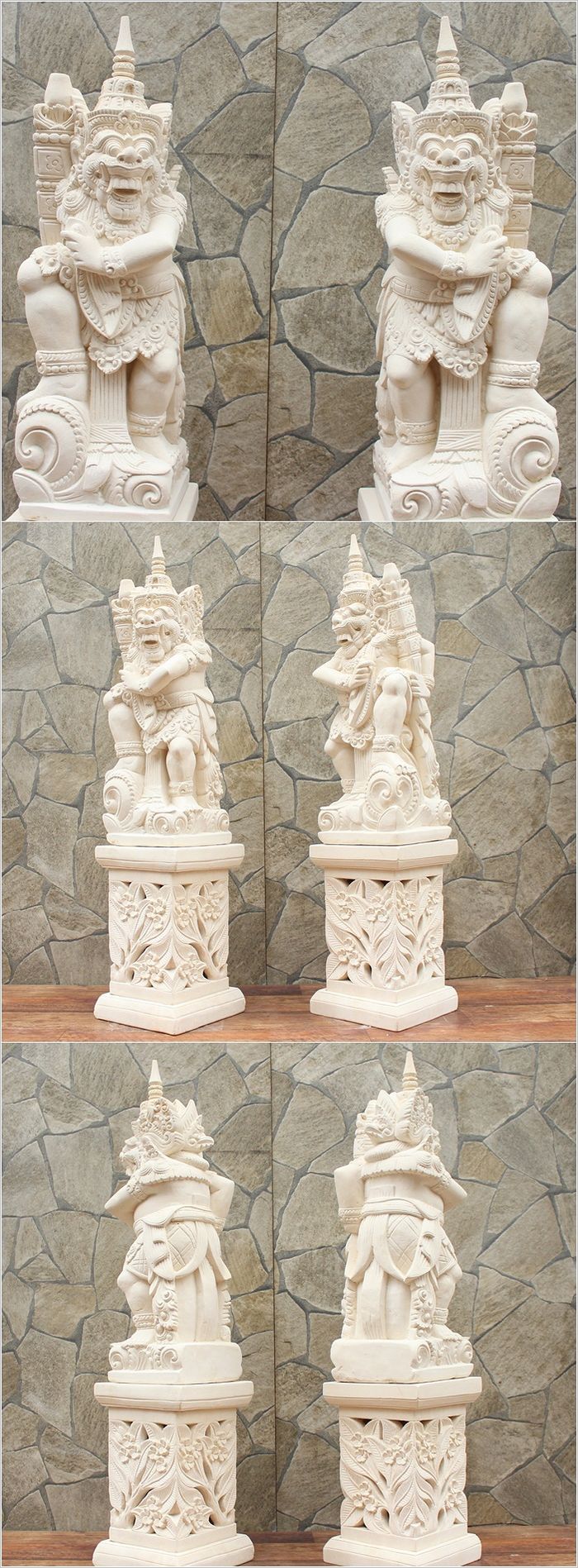バリ島 石彫り 石像 ストーンカービング 守護神 ラクササ＆台座セット 