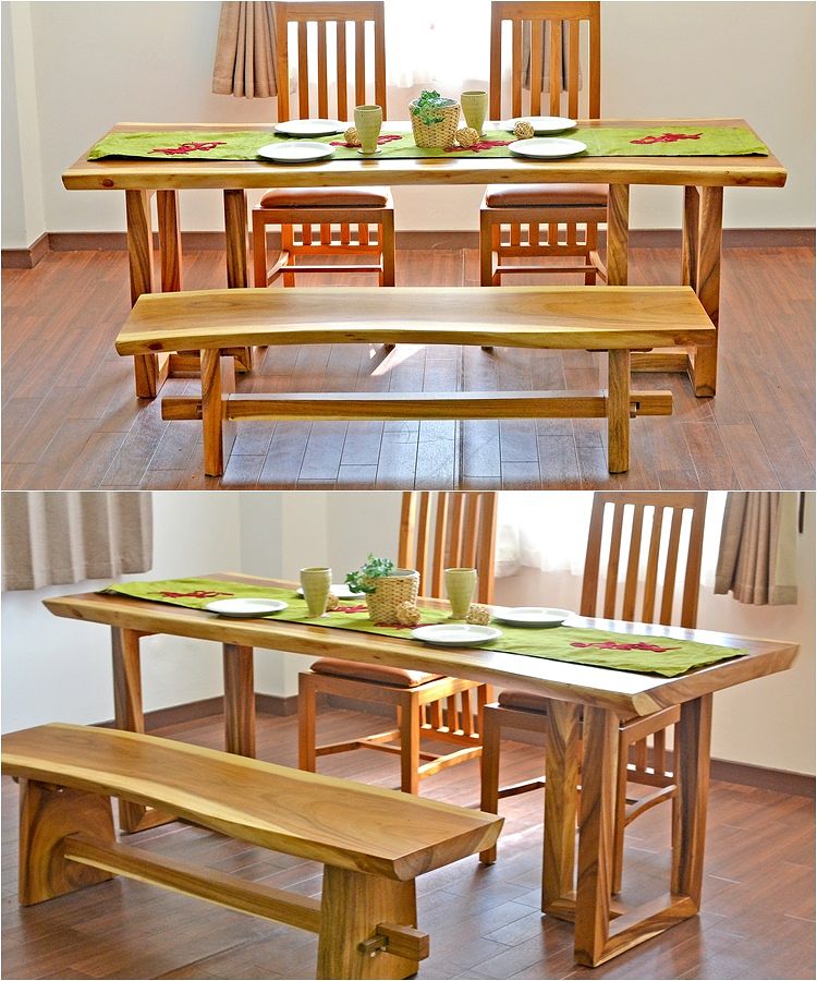 アジアン家具 モンキーポッド 無垢 １枚板 木製 ダイニングテーブル 食卓 4～6人 200cm:ANF-025-200B | アジアン家具 テーブル 