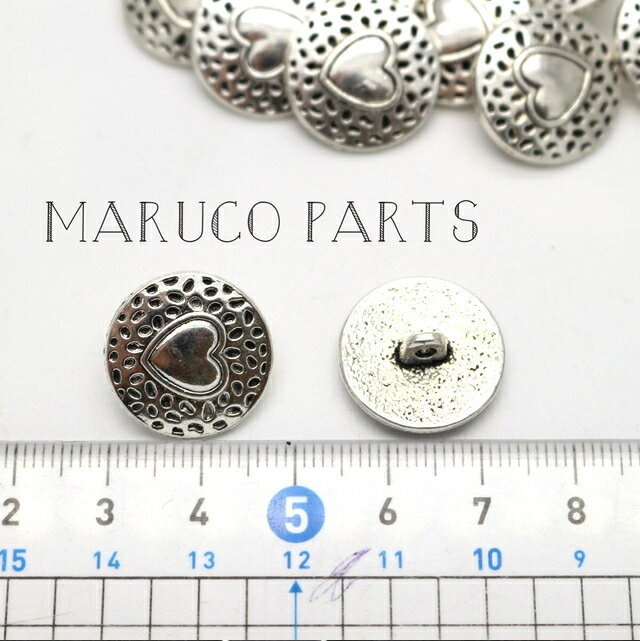 【 コンチョ 風 金属ボタン(1) １０個入り ＊ 18mm ハート ＊ アンティーク シルバー 】-maruco parts