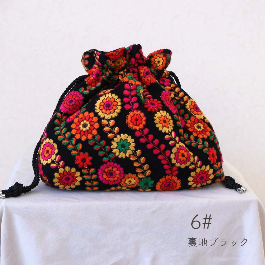 ハンドメイド 巾着 バッグ ＊ 28cm 】 インド刺繍リボン | NEW ITEM !! | maruco parts