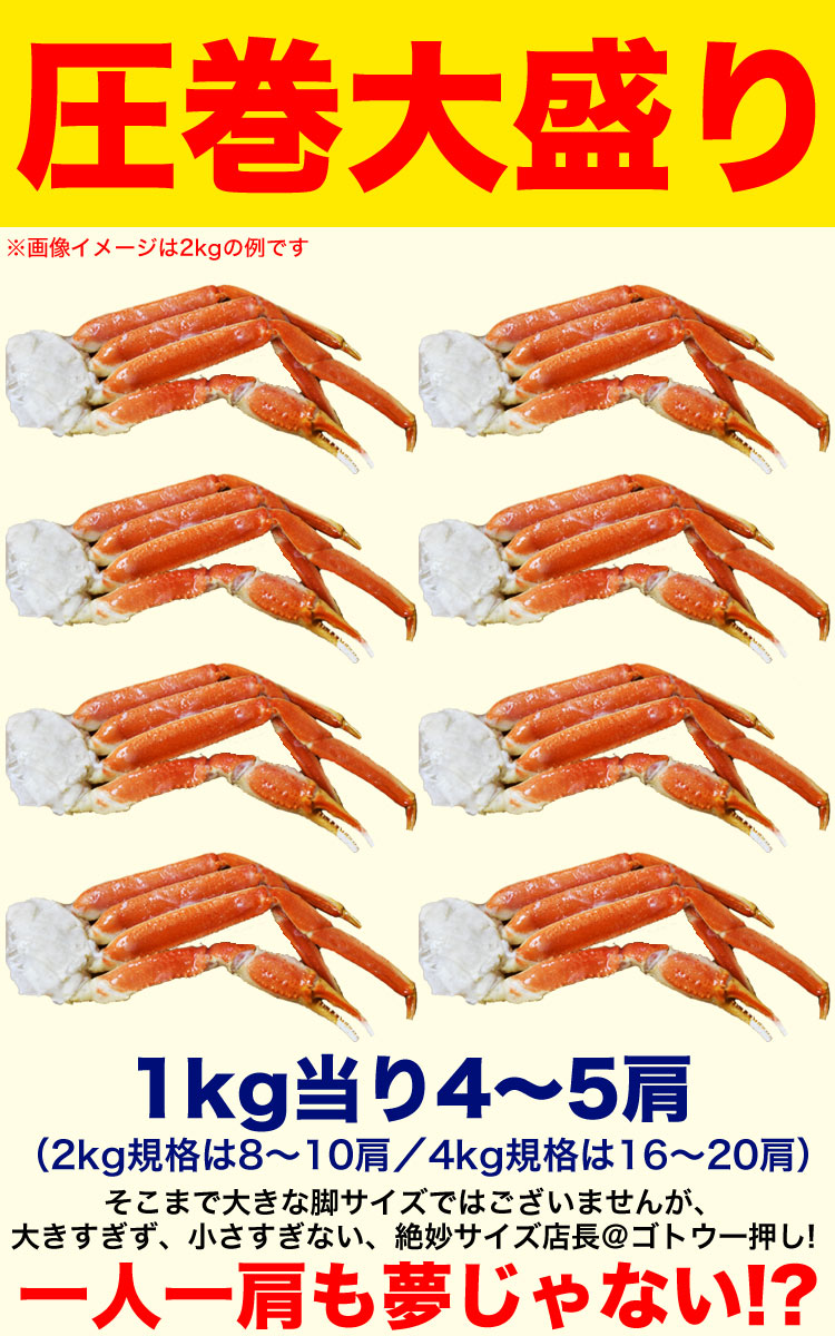 ズワイガニ 脚 総重量4kg 足 ずわいがに ずわい蟹 ズワイ蟹 Zuwaigani かに カニ 蟹 ボイル加熱済み 訳あり 訳有 わけあり かに ズワイガニ ズワイガニ 足 姿 マルゲン後藤水産本店