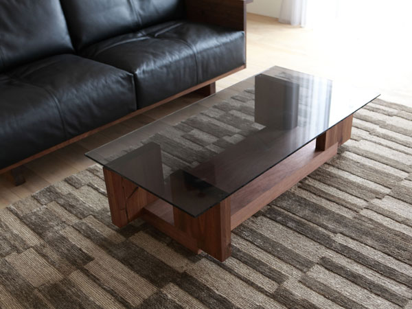 リビングテーブル ウォールナット/オーク無垢材×ガラス 長方形/正方形