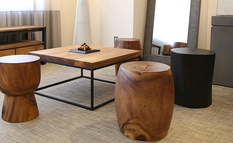通販正規店 木製無垢材◾️花梨材 ラウンドスツール/ サイドテーブル 