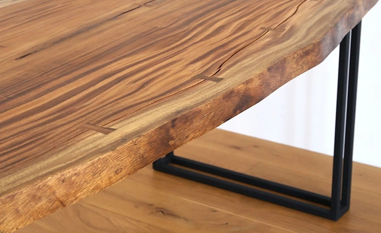 ダイニングテーブル 無垢 一枚板 幅200 モンキーポッド アイアン 脚
