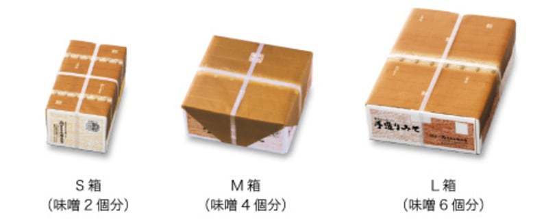 ご贈答用の包装　S箱（味噌2個分）　M箱（味噌4個分）　L箱（味噌6個分）