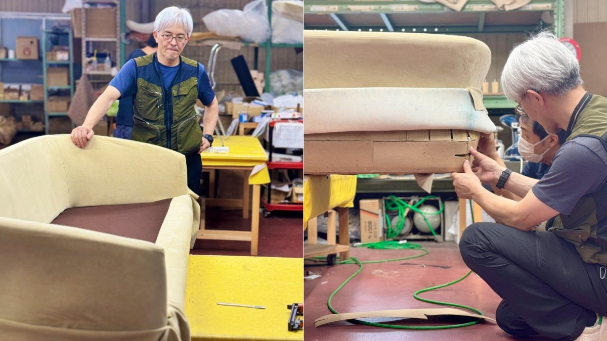 マルニファニシング marunifurnishing マルニ木工 maruni　「ナポリ」3人がけソファのリノベーションにおいて最も苦戦したウルトラスエードでの張り替え