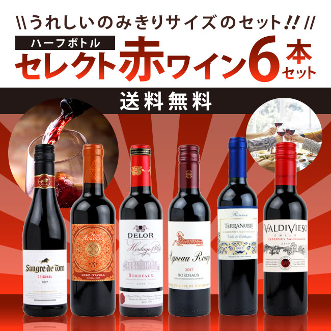 うれしいのみきりサイズのセット セレクト 赤ワイン ハーフボトル 6本セット 【送料無料】