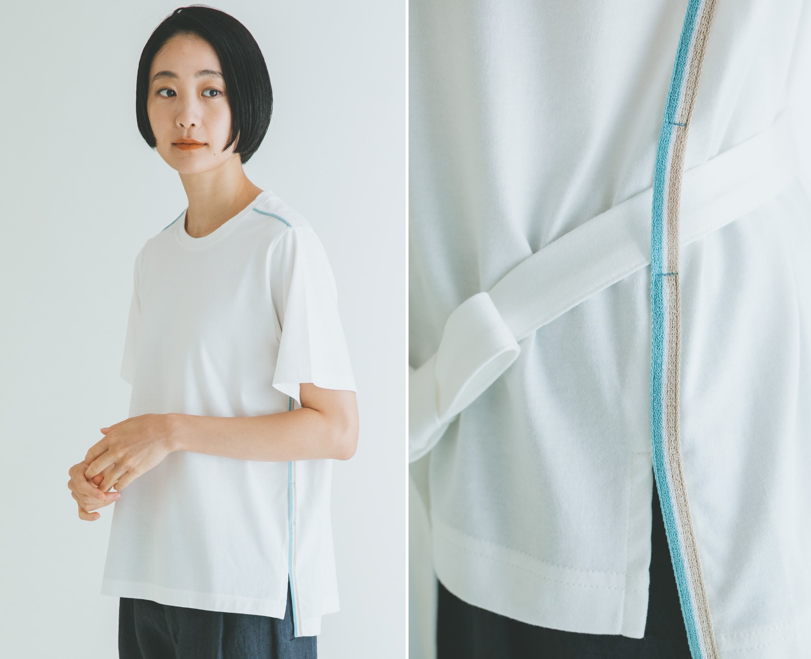 脇テープ半袖Tシャツ-スーピマ天竺 / Supima cotton Side line T-Shirt