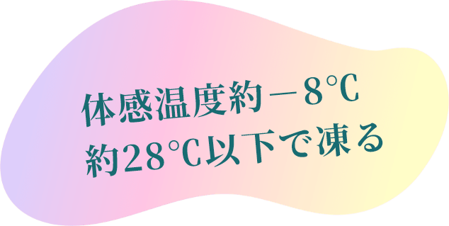 体感温度マイナス約8℃ 約28℃以下で凍る