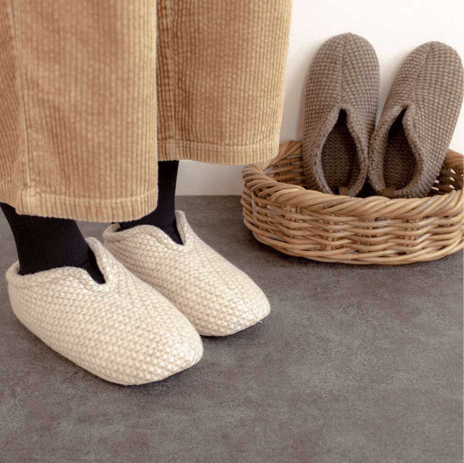 日本製 ワッフルニット ルームシューズ