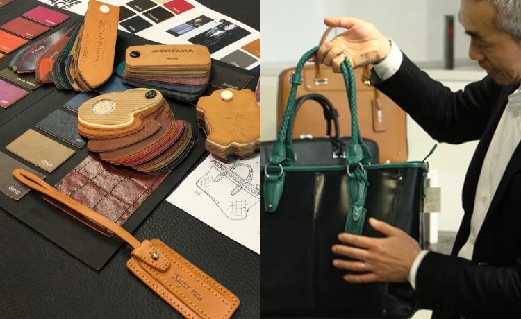 キーファーノイ デザイナーインタビュー　バッグの設計図とレザーのサンプル